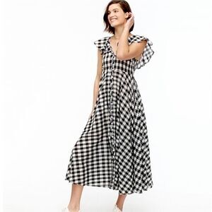 J. Crew Avril Gingham Checked Flutter Sleeve Cotton Maxi Dress Size Small